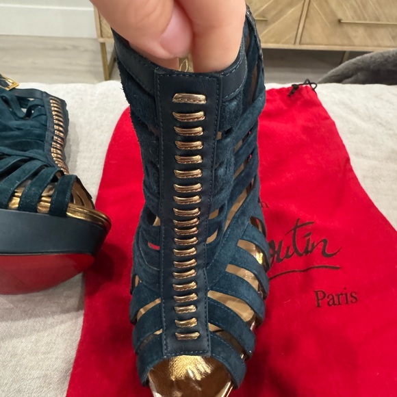 Christian Louboutin Blue and Gold Heels with Strappy Design - Picture 6 of 8